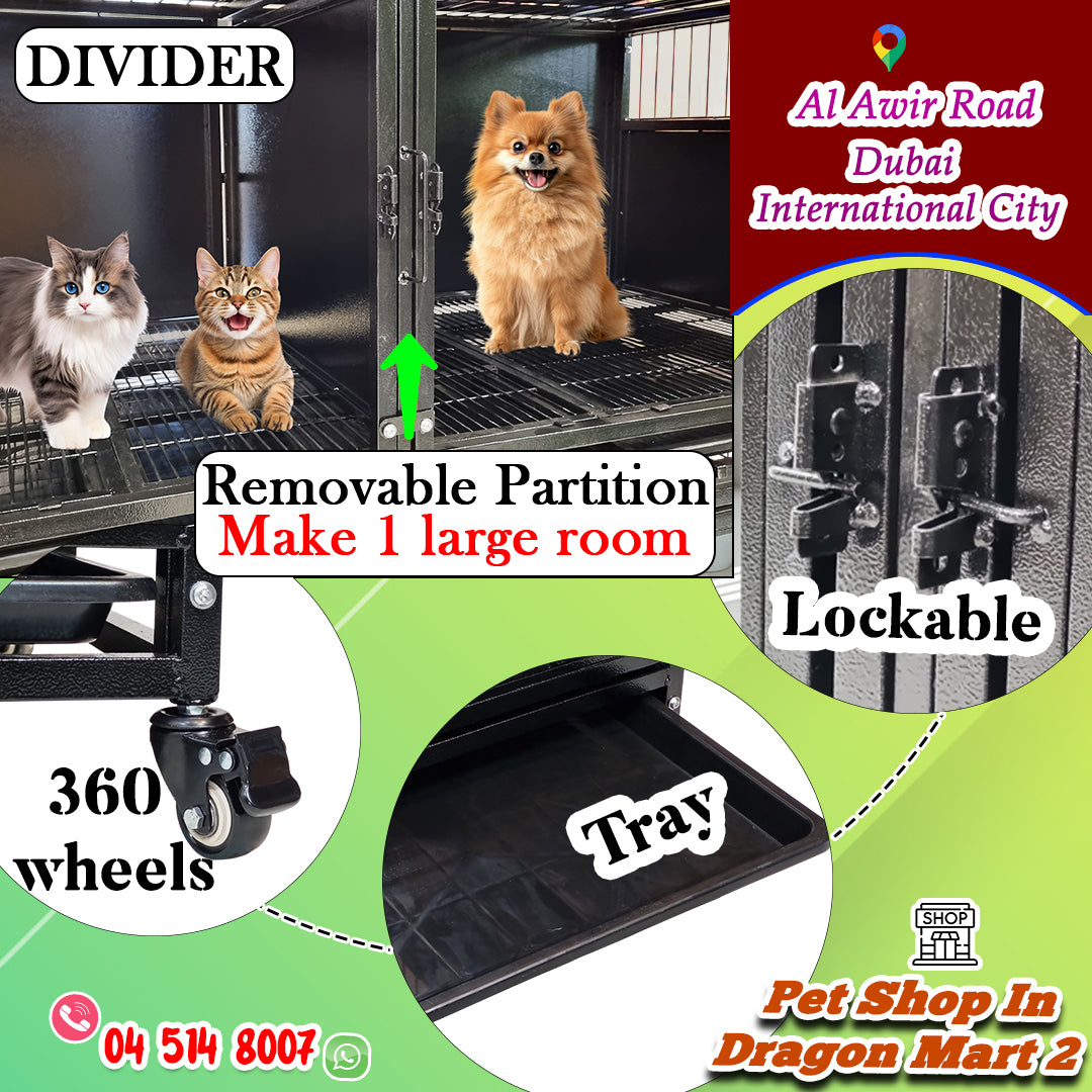 Heavy Duty Pet Cage with Divider Panels, Stackable Indoor Kennel for Multiple Pets, Ventilated & Chew Proof