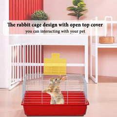 Rabbit cage with Open-top design, Leak-proof base, Durable metal wire, and Detachable design, Plastic rabbit cage for hamsters, Guinea pigs, and Other small pets, Easy to clean 62 cm (Red)