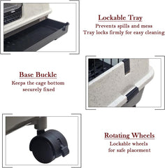 Multi-layer Pet Cage with Universal wheels, Pull-out Tray, Open-Top & Transparent Access Door, 115 cm Indoor Outdoor Cage for Rabbits, Ferret, and Small pets, Rabbit Cage with Ladder (Black)