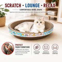 Medium Cat Scratcher Bed, Round Corrugated Cardboard Cat Scratching Bowl, Cozy Cat Lounger for Scratching, Resting and Indoor Play, 40 cm Protect Furniture, (Blue)