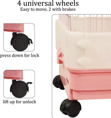 Indoor rabbit cage for Guinea pig, Ferret, and Chinchilla, 2-Tier Meta wire rabbit cage with 2-Lockable doors, Climbing ladders, Pull-out tray, and Universal wheels, Easy assembly 86 cm (Pink)