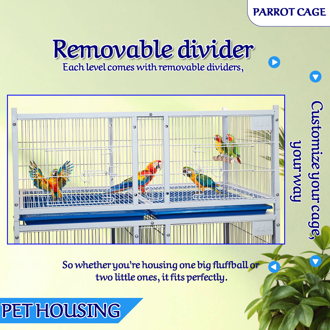 Large 3-Tier Pet Partition Cage with Wheels, Stackable Metal Animal Cage for Cats, Dogs, Rabbits, Birds and Small Pets, Multi-Compartment Breeding Kennel with Removable Trays, Lockable Doors, Indoor Pet Shop Home Use