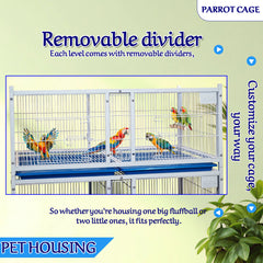 Large 3-Tier Pet Partition Cage with Wheels, Stackable Metal Animal Cage for Cats, Dogs, Rabbits, Birds and Small Pets, Multi-Compartment Breeding Kennel with Removable Trays, Lockable Doors, Indoor Pet Shop Home Use