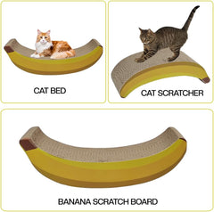 Cat scratching board with Banana design and Catnip, Heavy-duty corrugated paper scratcher for Kittens & Adult cats, Reversible cat scratch pad for claw grinding, 45 cm (Yellow)