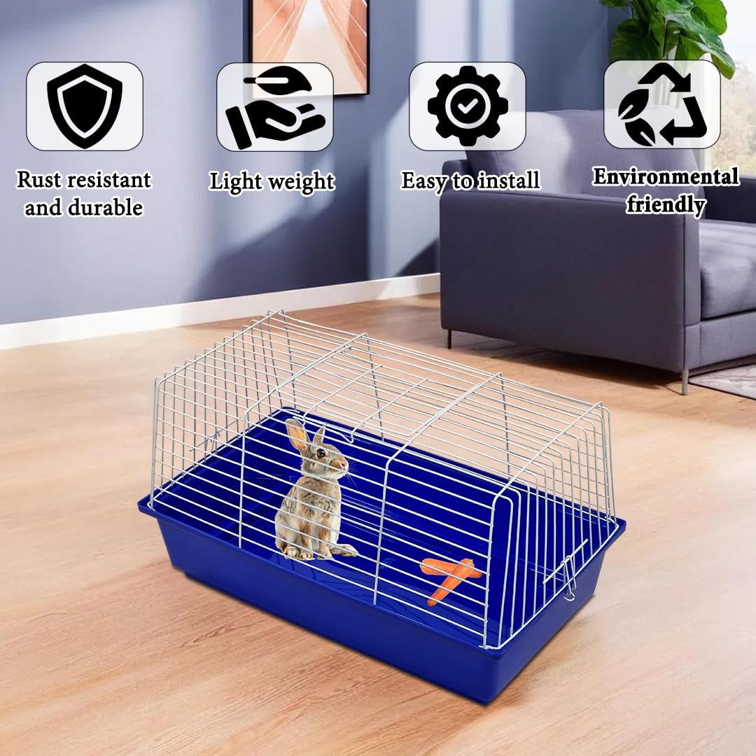 Rabbit cage with Open-top design, Leak-proof base, Durable metal wire, and Detachable design, Plastic rabbit cage for hamsters, Guinea pigs, and Other small pets, Easy to clean 62 cm (Blue)