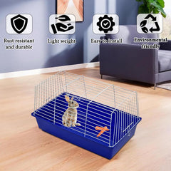 Rabbit cage with Open-top design, Leak-proof base, Durable metal wire, and Detachable design, Plastic rabbit cage for hamsters, Guinea pigs, and Other small pets, Easy to clean 62 cm (Blue)