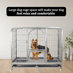Large Dog Cage with Metal Frame - Dog Crate with Bottom Tray, Moveable Design, Top Cover, Front Door with Feeding Access for Indoor & Outdoor Use, Suitable for All Breeds (Grey, Large)