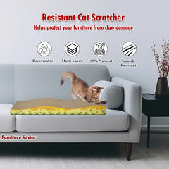 Cat scratcher pad with Wave design, Recyclable cardboard, Suitable for Cats to Rest, Grind claws and Play with Scratch box, Corrugated scratching board with Fun and Attractive, 44.5 cm (Yellow/Blue)