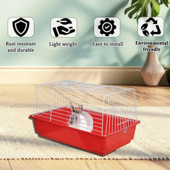 Rabbit cage with Open-top design, Leak-proof base, Durable metal wire, and Detachable design, Plastic rabbit cage for hamsters, Guinea pigs, and Other small pets, Easy to clean 62 cm (Red)