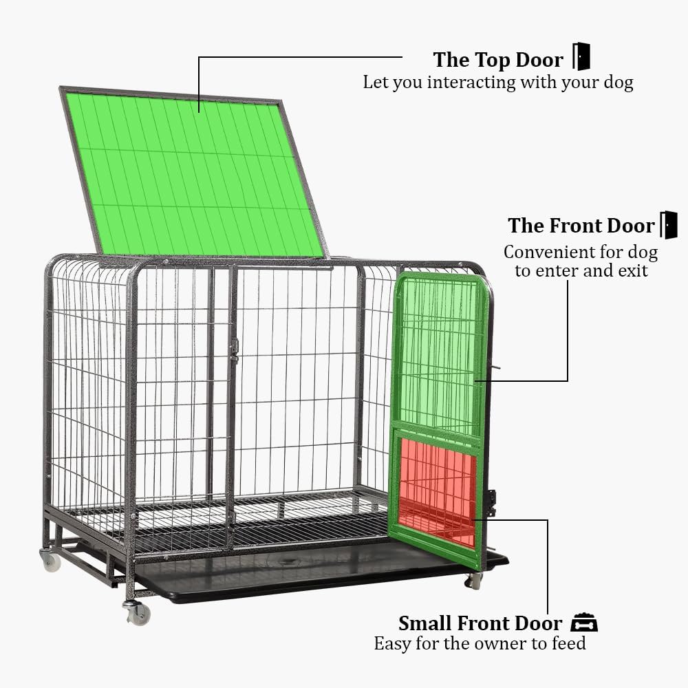 PETS Dog Cage - Heavy-Duty Metal Dog Crate for Small & Medium Dogs - Open-Top Design with Lockable Door, Removable Tray & Universal Wheels, Dog Kennel for Indoor & Outdoor Use (Silver, Medium)