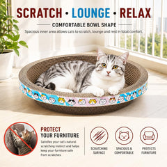Large Cat Scratcher Bed, 46 cm Round Corrugated Cardboard with Cat Scratching Bowl, Protect Furniture, and Lounger for Cats of Different Sizes, Indoor Play and Rest, (Blue)