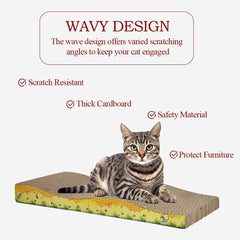 Cat scratcher pad with Wave design, Recyclable cardboard, Suitable for Cats to Rest, Grind claws and Play with Scratch box, Corrugated scratching board with Fun and Attractive, 44.5 cm (Yellow/Blue)