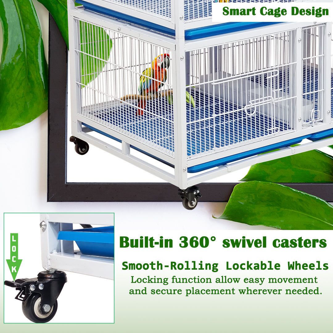Large 3-Tier Pet Partition Cage with Wheels, Stackable Metal Animal Cage for Cats, Dogs, Rabbits, Birds and Small Pets, Multi-Compartment Breeding Kennel with Removable Trays, Lockable Doors, Indoor Pet Shop Home Use