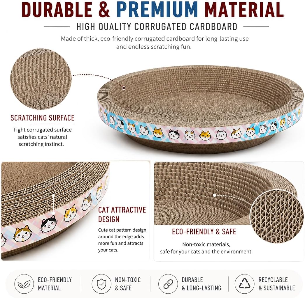 Large Cat Scratcher Bed, 46 cm Round Corrugated Cardboard with Cat Scratching Bowl, Protect Furniture, and Lounger for Cats of Different Sizes, Indoor Play and Rest, (Blue)