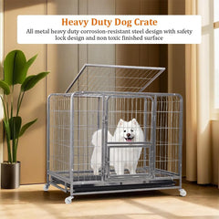 PETS Dog Cage - Heavy-Duty Metal Dog Crate for Small & Medium Dogs - Open-Top Design with Lockable Door, Removable Tray & Universal Wheels, Dog Kennel for Indoor & Outdoor Use (Silver, Medium)