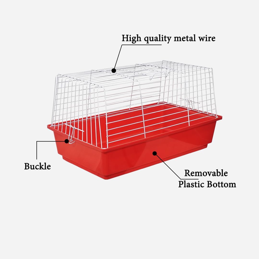 Rabbit cage with Open-top design, Leak-proof base, Durable metal wire, and Detachable design, Plastic rabbit cage for hamsters, Guinea pigs, and Other small pets, Easy to clean 62 cm (Red)