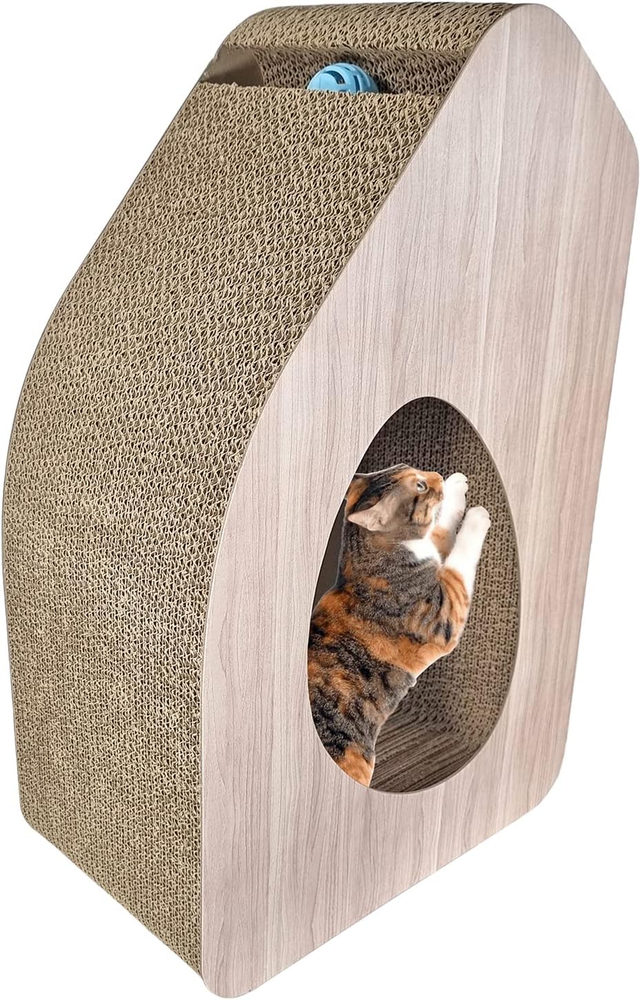 Cat Scratcher - Cat Scratching Post with Interactive Bell Ball Toy - Cat Tunnel, Catnip and Durable Corrugated Cardboard, Wear-Resistant - Cat Scratching Board for Indoor Cats & Kittens (Beige, 55 cm)