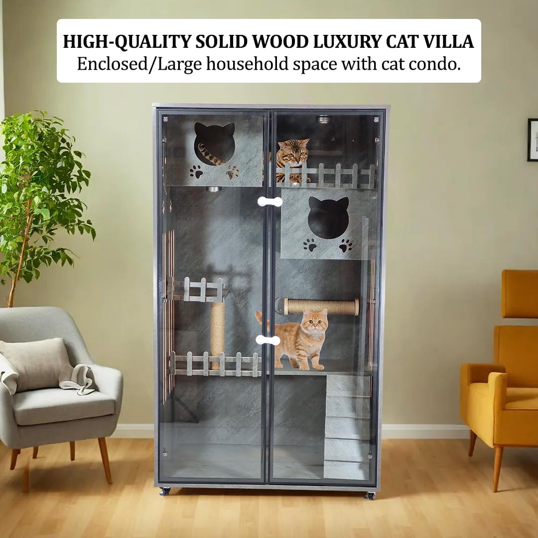 WOODEN CAT VILLA (EB-90) GREY