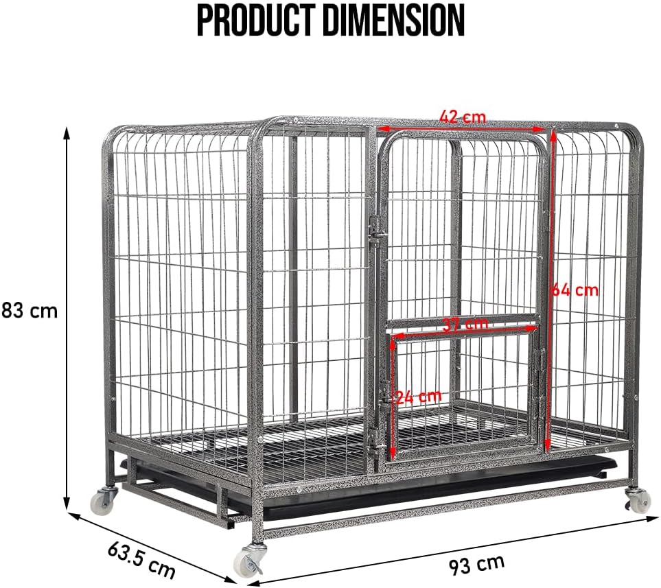PETS Dog Cage - Heavy-Duty Metal Dog Crate for Small & Medium Dogs - Open-Top Design with Lockable Door, Removable Tray & Universal Wheels, Dog Kennel for Indoor & Outdoor Use (Silver, Medium)