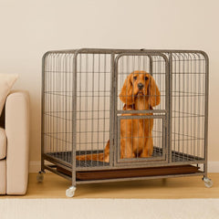PETS Dog Cage - Heavy-Duty Metal Dog Crate for Small & Medium Dogs - Open-Top Design with Lockable Door, Removable Tray & Universal Wheels, Dog Kennel for Indoor & Outdoor Use (Silver, Medium)
