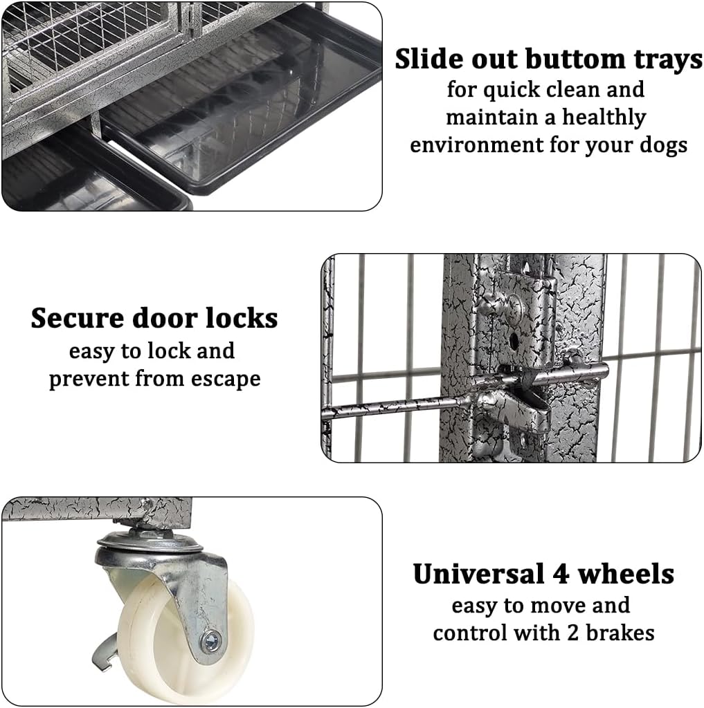 PETS Large Dog Cage - Heavy-Duty Metal Dog Crate for All Breeds - Open-Top Design with Lockable Door, Removable Tray & Universal Wheels - 110 cm Pet Cage for Indoor & Outdoor Use (Silver, Large)