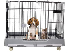 Cat cage with Open-top design, Metal wire, Lockable door, Removable tray, and Universal wheels, Spacious cat cage for Cats and Small dogs, Ideal for Indoor/outdoor use, Easy to assemble 82 cm (Grey)
