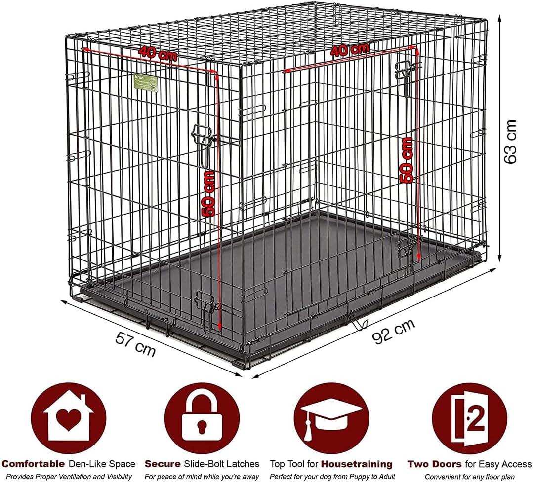 Dog Crate Large Pet Cage Foldable Kennel Playpen with Tray for Extra Large Medium Small Pet Puppy Cat Rabbit Indoor Outdoor 36' size 92x57x63 cm dimension