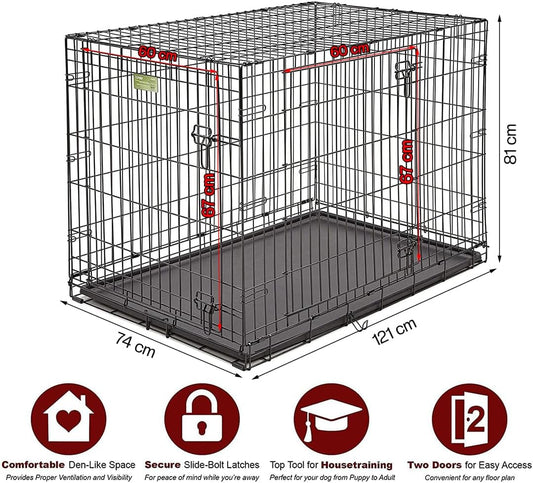 Dog cage dog crate, for large and extra large size dog, large breed dog, outdoor indoor, foldable, easy for carry travel, can open from 2 sides, with tray, dimension 121x74xH81 cm (48 inch size)