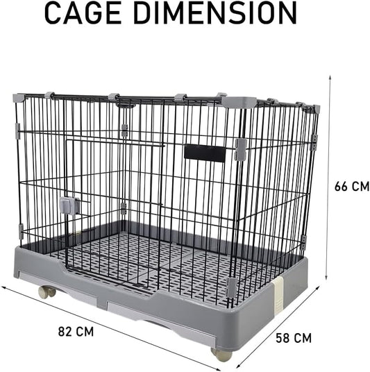 Cat cage with Open-top design, Metal wire, Lockable door, Removable tray, and Universal wheels, Spacious cat cage for Cats and Small dogs, Ideal for Indoor/outdoor use, Easy to assemble 82 cm (Grey)