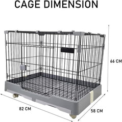 Cat cage with Open-top design, Metal wire, Lockable door, Removable tray, and Universal wheels, Spacious cat cage for Cats and Small dogs, Ideal for Indoor/outdoor use, Easy to assemble 82 cm (Grey)