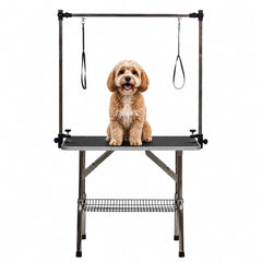 Foldable dog grooming table with Adjustable grooming Arms, Waterproof surface, Storage tray, and Non-slip feet, Heavy-duty grooming table for Large dogs, Easy to assemble