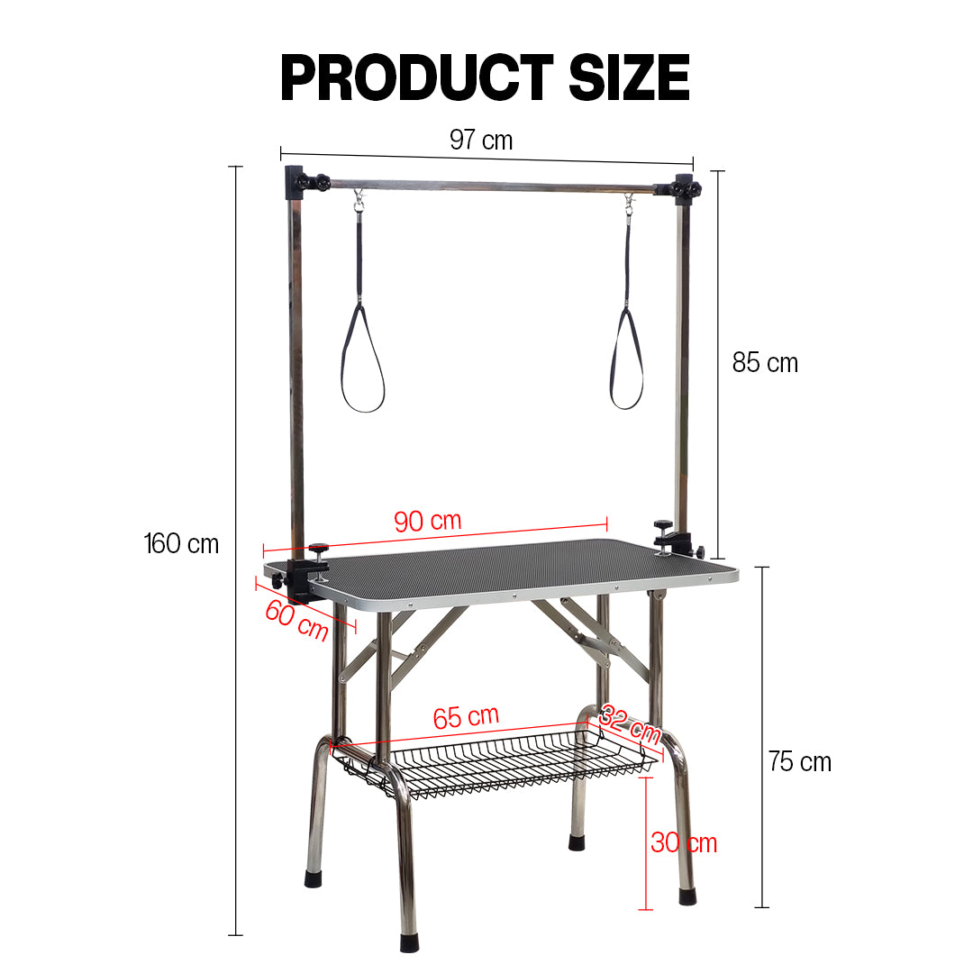 Foldable dog grooming table with Adjustable grooming Arms, Waterproof surface, Storage tray, and Non-slip feet, Heavy-duty grooming table for Large dogs, Easy to assemble