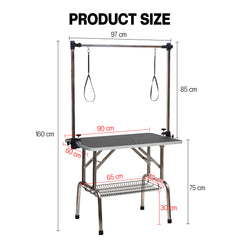 Foldable dog grooming table with Adjustable grooming Arms, Waterproof surface, Storage tray, and Non-slip feet, Heavy-duty grooming table for Large dogs, Easy to assemble