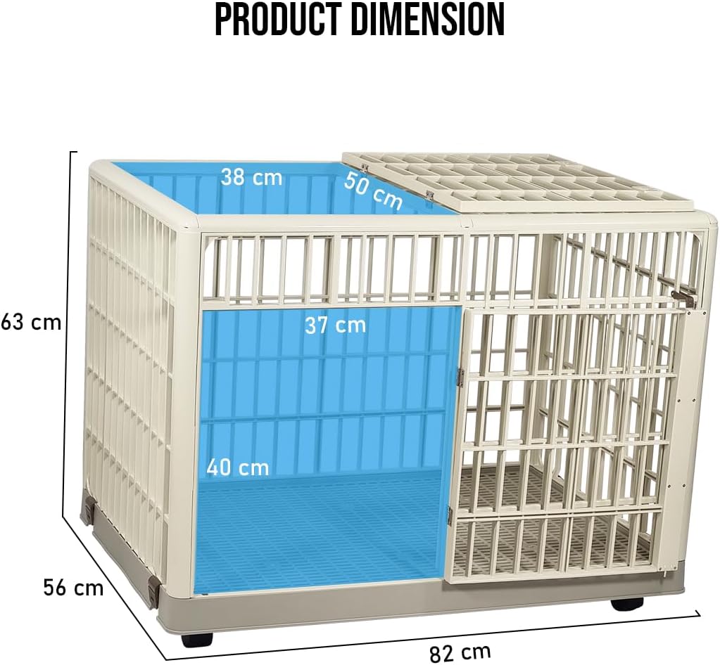 Dog Cage | Durable Plastic Dog Crate for Small & Medium Dogs with Open-top Design | Lockable Door & Universal Wheels, | Dog Kennel for Indoor & Outdoor Use | Easy Assembly (Khaki, Medium)