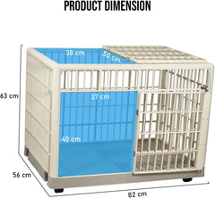 Dog Cage | Durable Plastic Dog Crate for Small & Medium Dogs with Open-top Design | Lockable Door & Universal Wheels, | Dog Kennel for Indoor & Outdoor Use | Easy Assembly (Khaki, Medium)