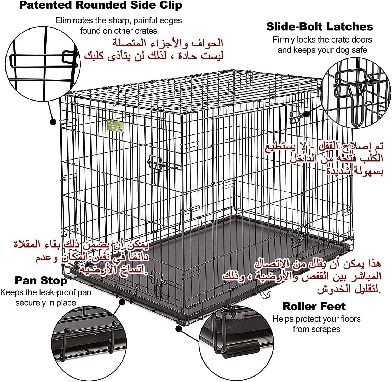 Dog Crate Large Pet Cage Foldable Kennel Playpen with Tray for Extra Large Medium Small Pet Puppy Cat Rabbit Indoor Outdoor 36' size 92x57x63 cm dimension
