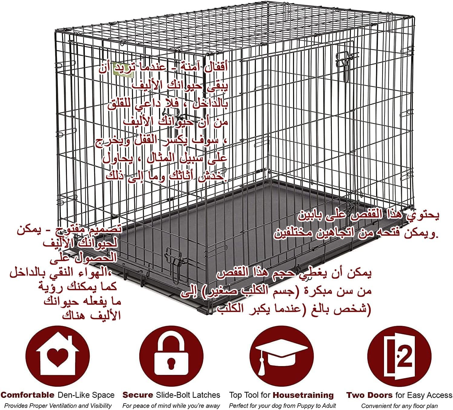 Dog cage dog crate, for large and extra large size dog, large breed dog, outdoor indoor, foldable, easy for carry travel, can open from 2 sides, with tray, dimension 121x74xH81 cm (48 inch size)