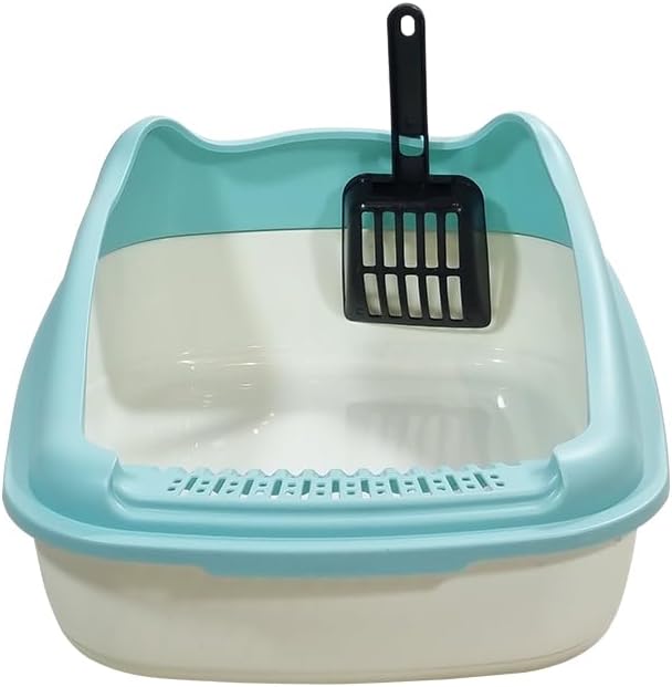 Anti-splash cat litter box with Enclosed design, Easy to clean, Durable plastic material and Removable, Cat Litter Pan with Scoop, Portable, Large size, High fence, and All size cats