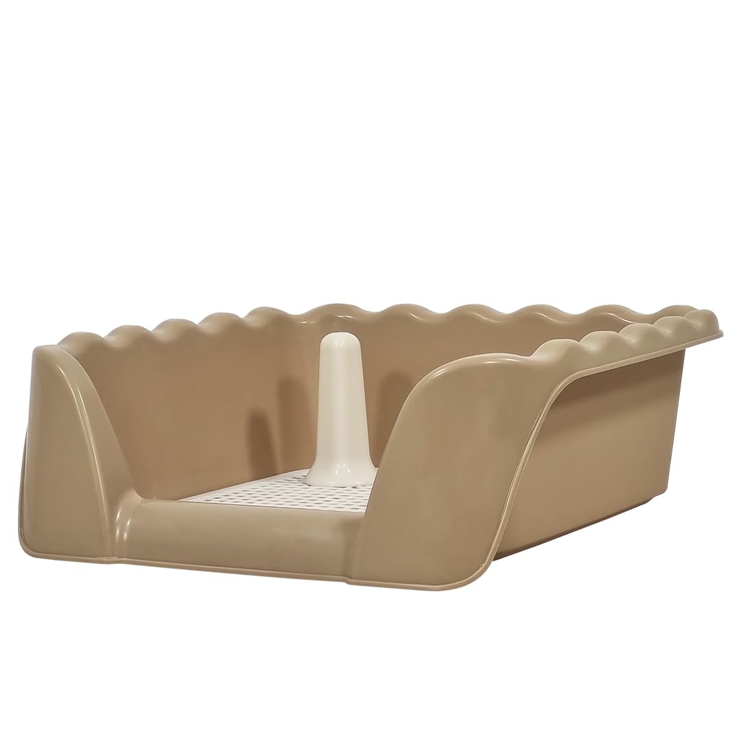 Dog toilet, Durable enclosed dog litter box with Raised fence, Anti-slip grid design, and Odor-resistant material, Pet potty training solution for small to medium dogs, Easy to clean 43 cm (Khaki)