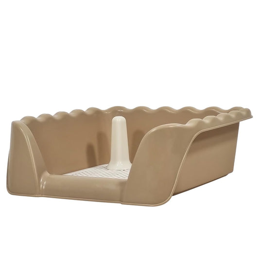 Dog toilet, Durable enclosed dog litter box with Raised fence, Anti-slip grid design, and Odor-resistant material, Pet potty training solution for small to medium dogs, Easy to clean 43 cm (Khaki)