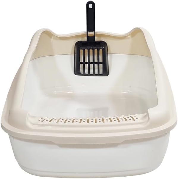 Anti-splash cat litter box with Enclosed design, Easy to clean, Durable plastic material and Removable, Cat Litter Pan with Scoop, Portable, Large size, High fence, and All size cats