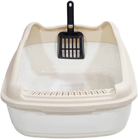 Anti-splash cat litter box with Enclosed design, Easy to clean, Durable plastic material and Removable, Cat Litter Pan with Scoop, Portable, Large size, High fence, and All size cats