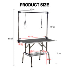Foldable dog grooming table with Adjustable grooming Arms, Waterproof surface, Storage tray, and Non-slip feet, Heavy-duty grooming table for Large dogs, Easy to assemble