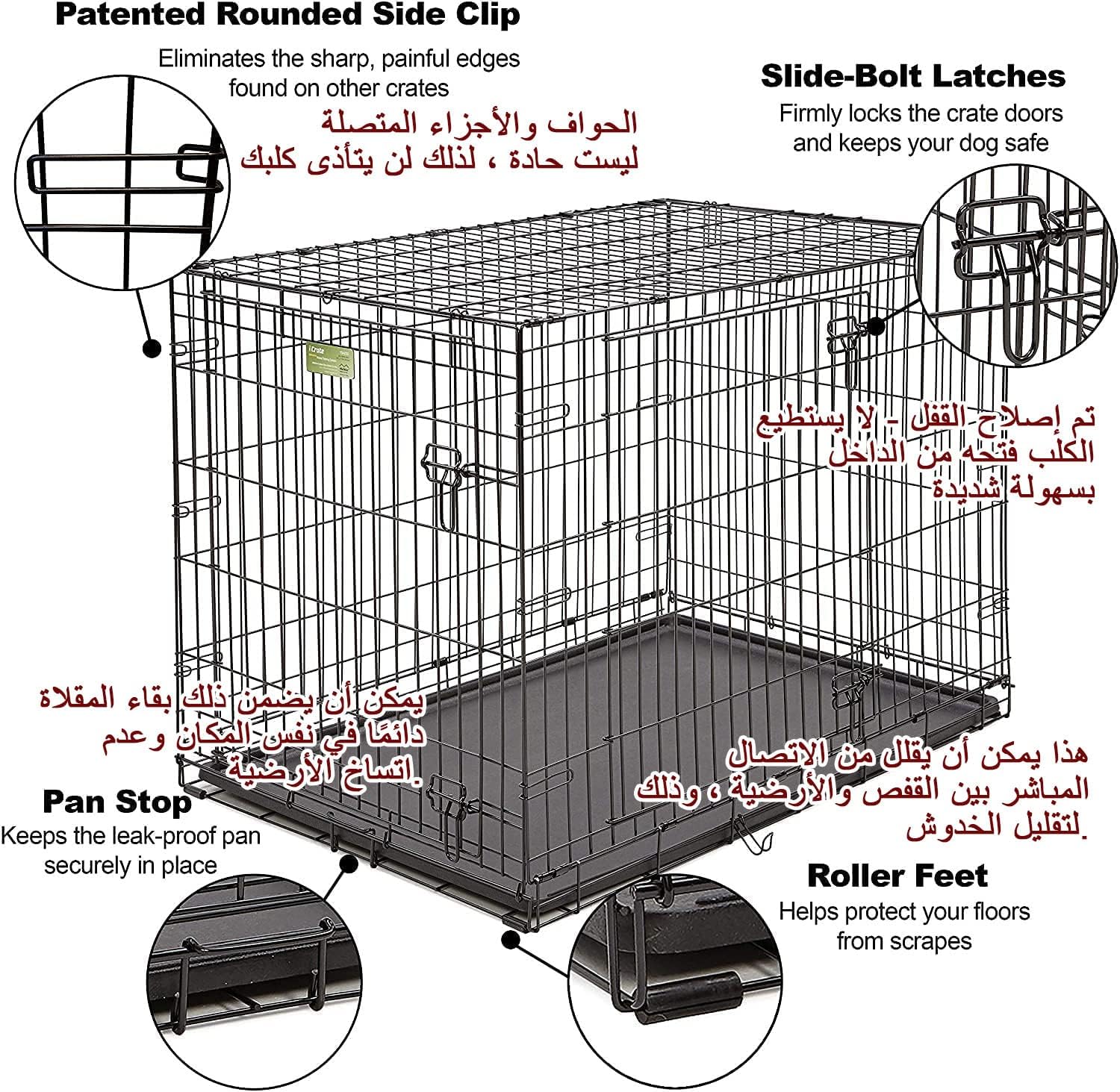 Dog cage dog crate, for large and extra large size dog, large breed dog, outdoor indoor, foldable, easy for carry travel, can open from 2 sides, with tray, dimension 121x74xH81 cm (48 inch size)