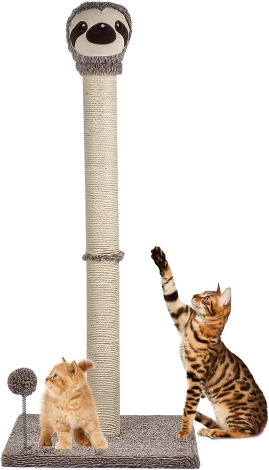 Cat tree scratcher for indoor cats, Durable cat tree activity center with Warmie sloth design, Sisal scratching design, Punching ball, and Sturdy base, Cat climbing frame. Easy assembly 95 cm (Beige)