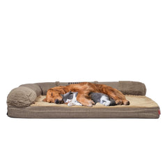 Memory foam dog bed for medium to large dogs, Orthopedic pet bed with Supportive bolster sides, Removable washable cover, and Non-skid bottom, Ideal for all seasons, 80 cm (Khaki)
