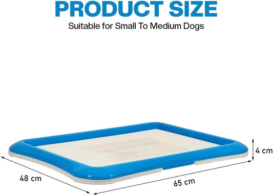 Dog potty training tray for Small to Medium dogs, Leak-proof puppy toilet with Removable grid and Non-slip bottom, Suitable for Indoor/Outdoor use, Easy to clean, 65 cm (Blue)