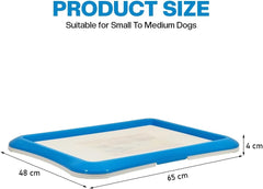 Dog potty training tray for Small to Medium dogs, Leak-proof puppy toilet with Removable grid and Non-slip bottom, Suitable for Indoor/Outdoor use, Easy to clean, 65 cm (Blue)