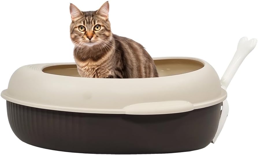 Cat litter box with Detachable design, Leak-proof base, Portable handle, and Litter scoop, Semi-enclosed cat toilet for indoor cats & kittens, Durable PP material, Easy to clean 38 cm