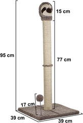 Cat tree scratcher for indoor cats, Durable cat tree activity center with Warmie sloth design, Sisal scratching design, Punching ball, and Sturdy base, Cat climbing frame. Easy assembly 95 cm (Beige)